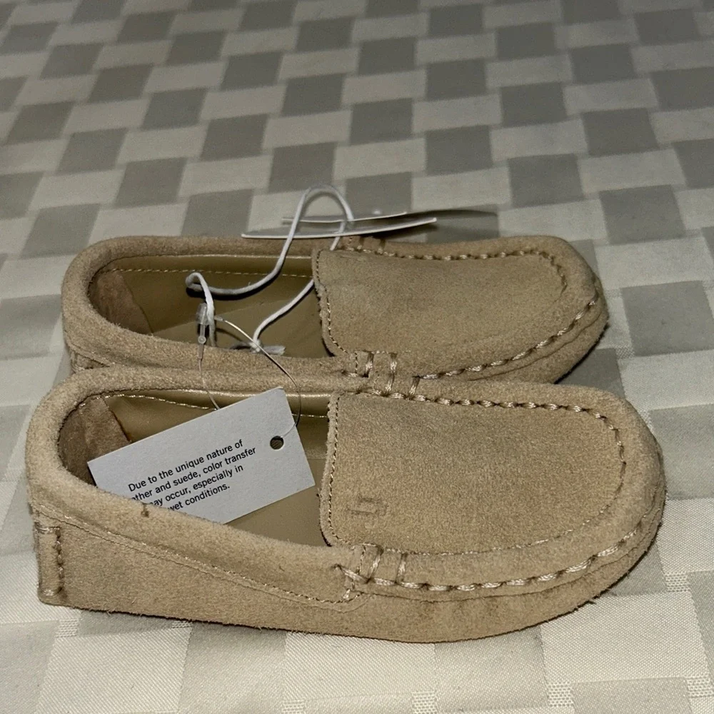 Janie and Jack Kids Suede Moccasin Loafers in Taupe